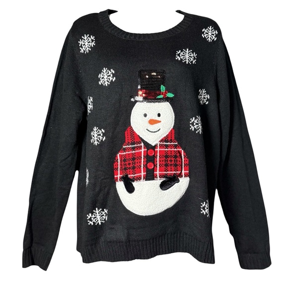 Karen Scott Sweaters - Karen Scott Women’s Black Snowman Christmas Sweater Charming Knit Size XL